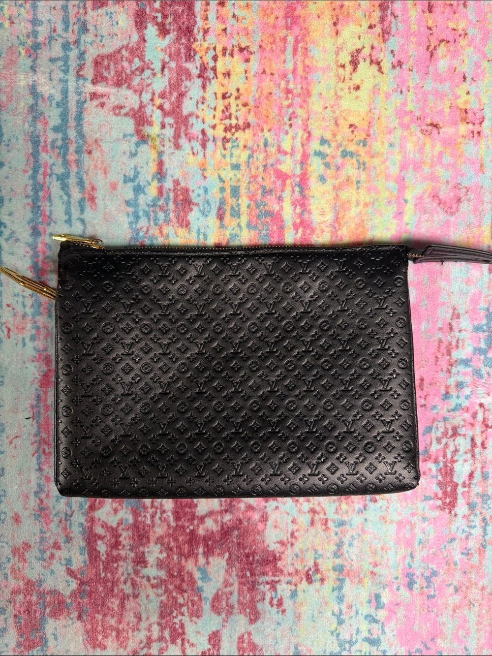 Luxury Black Monogram Leather Wristlet Clutch